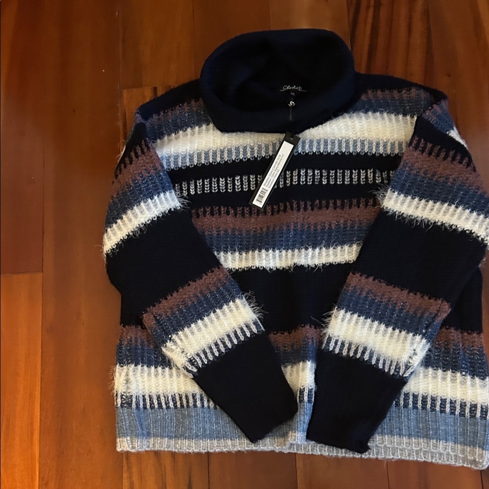 WomenStriped Sweater - Navy, purple, and White